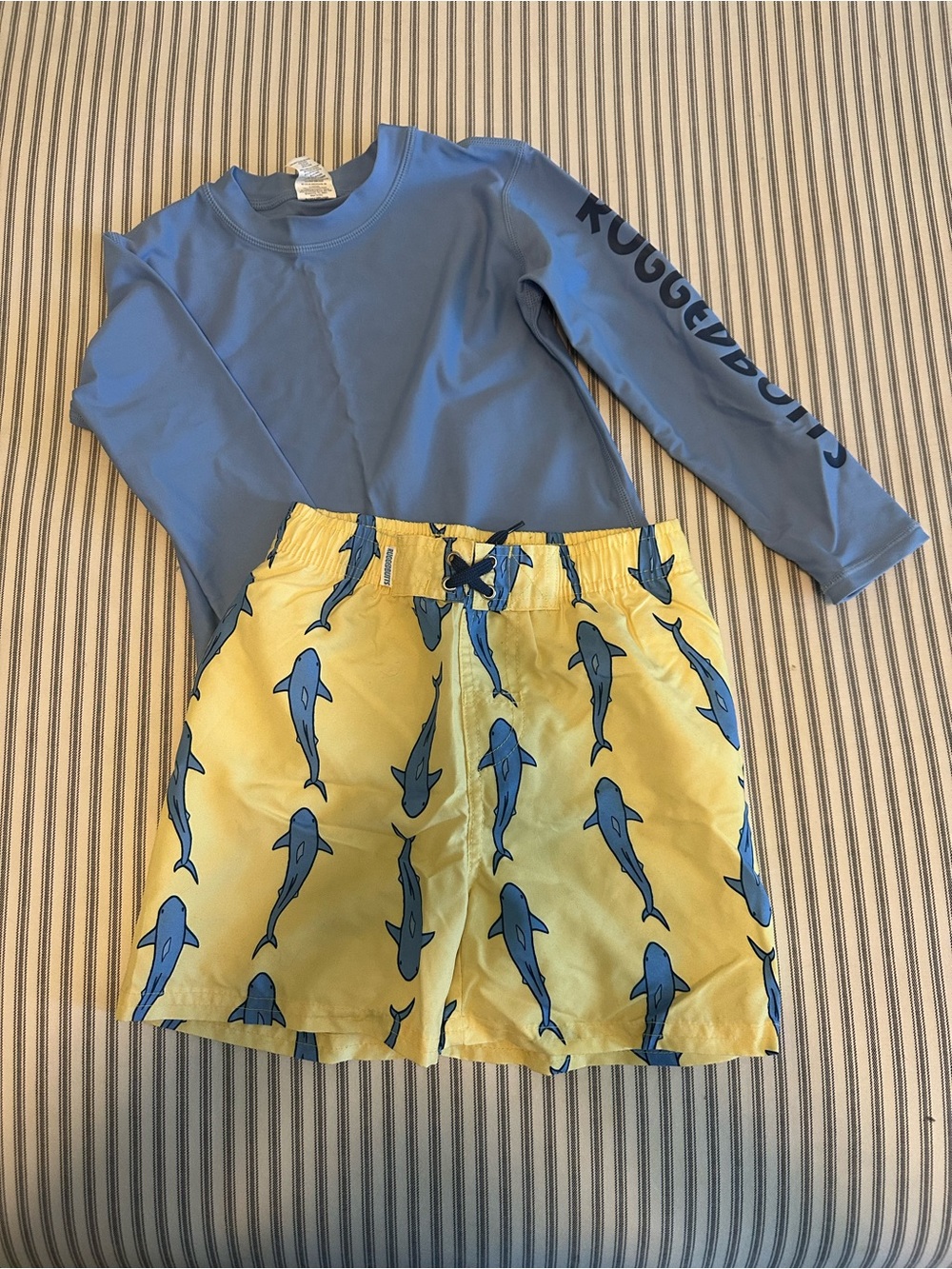 Rugged Butts Size 4T Rash Guard & Shark Print Swim Shorts